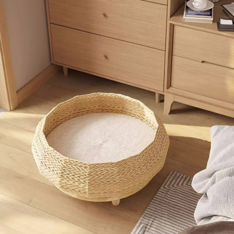 El yapımı doğal kraft kağıt yuva dokuma kedi köpek yatağı El yapımı doğal kraft kağıt yuva dokuma kedi köpek yatağı