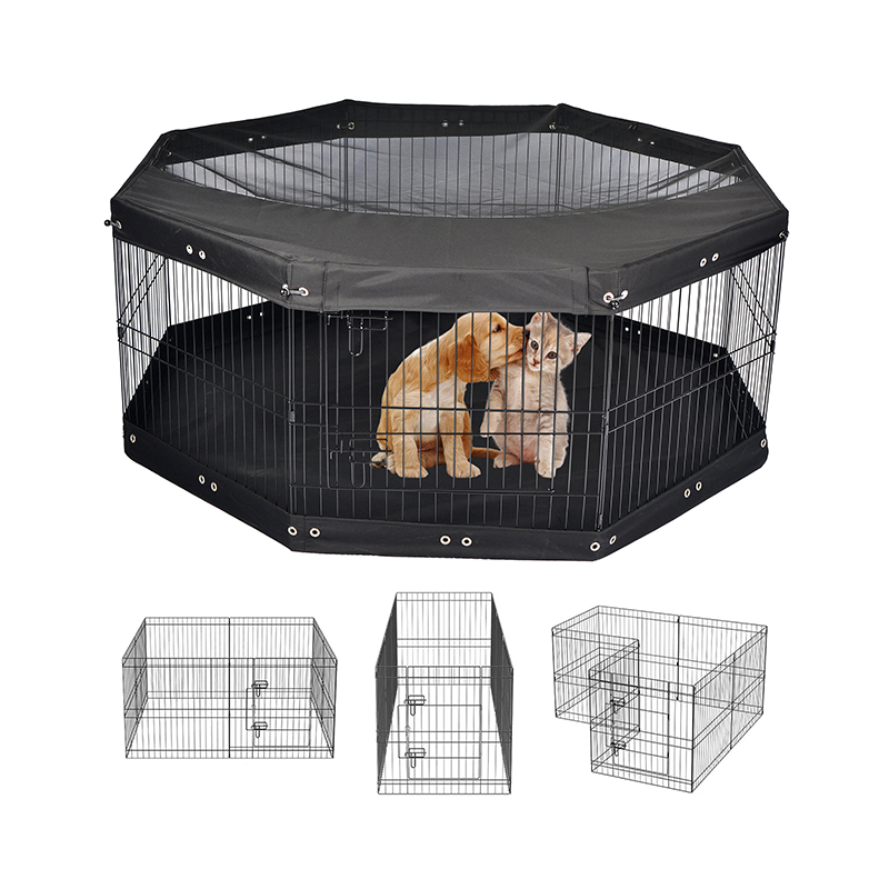 Üst kapalı ve alt ped ile 8 panel katlanabilir tel metal köpek oyun parkı Üst kapalı ve alt ped ile 8 panel katlanabilir tel metal köpek oyun parkı