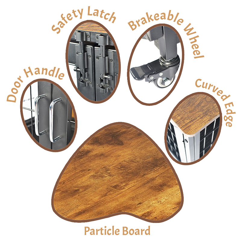 Tekerlekler ile ahşap mobilya tarzı köpek kafesi Tekerlekler ile ahşap mobilya tarzı köpek kafesi