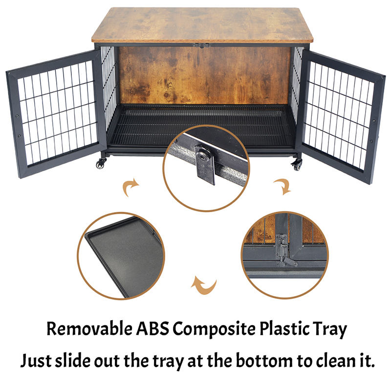 Tekerlekler ile ahşap mobilya tarzı köpek kafesi Tekerlekler ile ahşap mobilya tarzı köpek kafesi