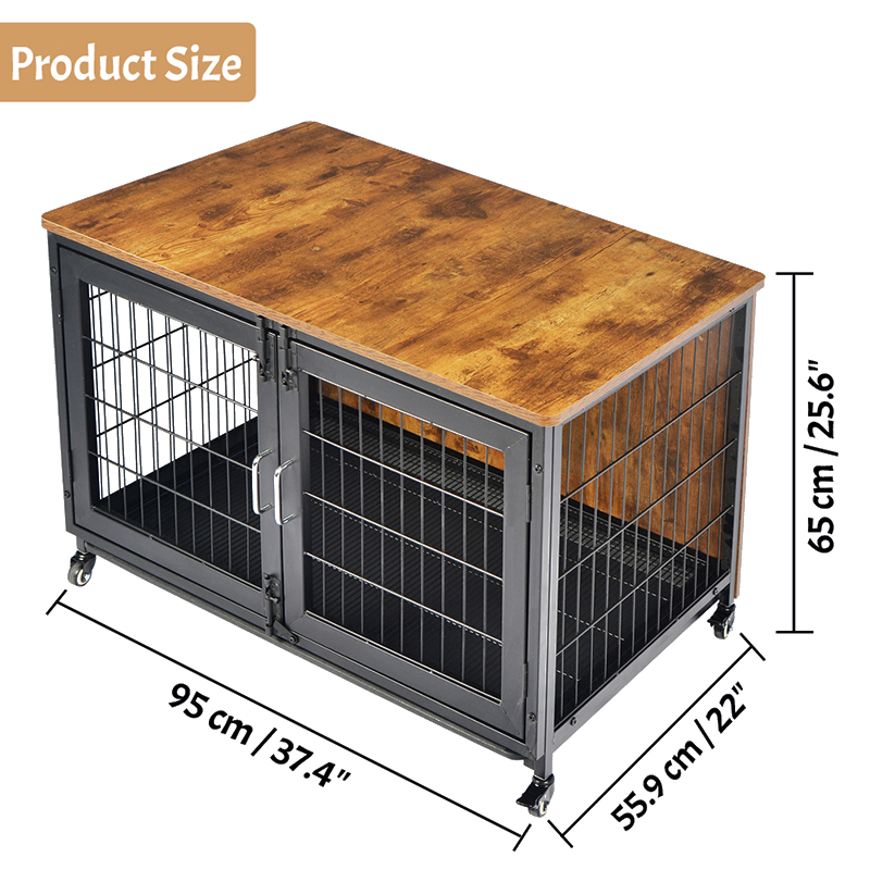 Tekerlekler ile ahşap mobilya tarzı köpek kafesi Tekerlekler ile ahşap mobilya tarzı köpek kafesi