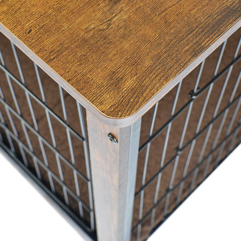 Yastık ve tekerleklerle kapalı ahşap mobilya tarzı köpek kafesi Yastık ve tekerleklerle kapalı ahşap mobilya tarzı köpek kafesi