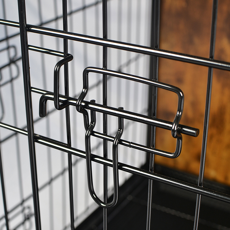 Yastık ve tekerleklerle kapalı ahşap mobilya tarzı köpek kafesi Yastık ve tekerleklerle kapalı ahşap mobilya tarzı köpek kafesi