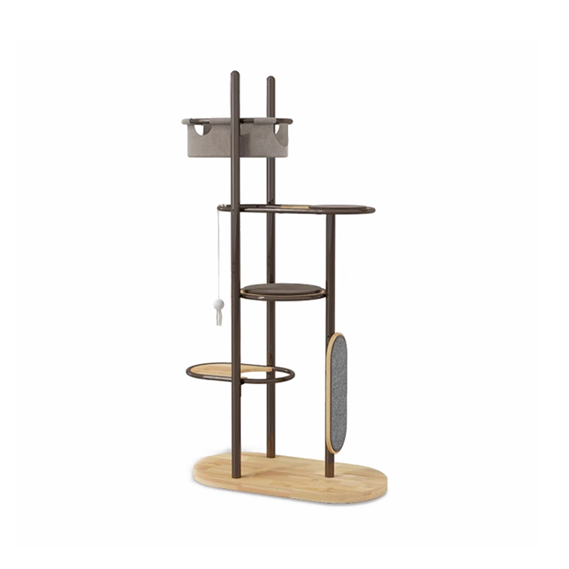 Zeminden tavana uzun boylu kapalı kauçuk ahşap kedi ağacı kule kınamak uyku sepeti