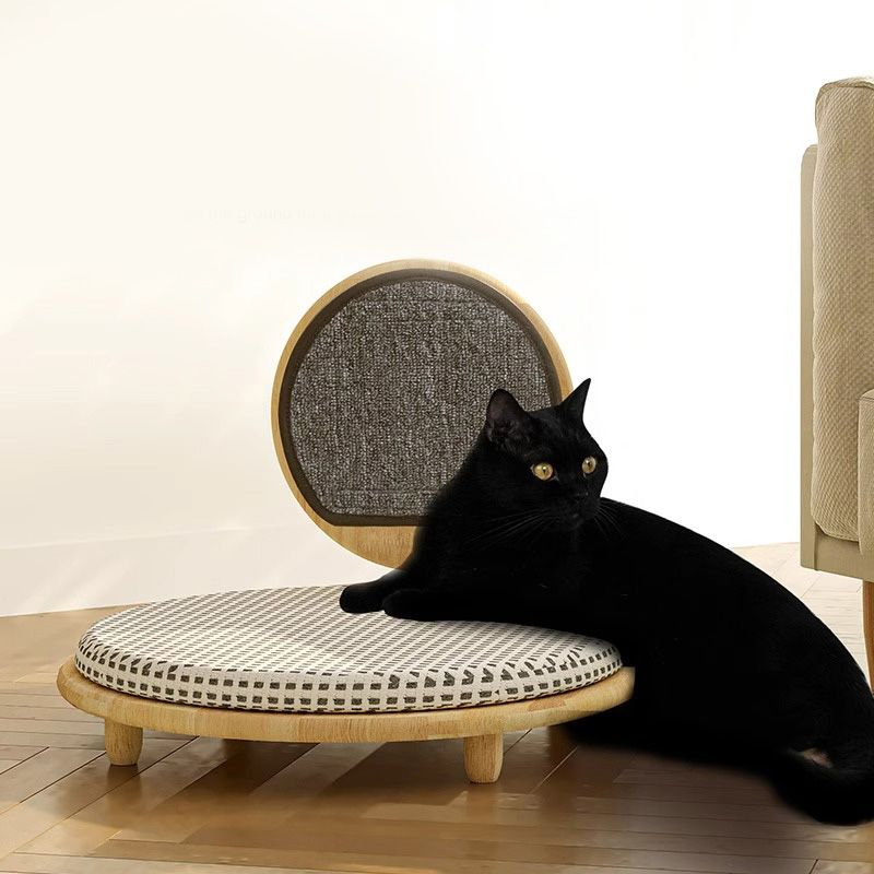 Kırıklama tahtası ile masif ahşap rahat kedi yatak yuvası Kırıklama tahtası ile masif ahşap rahat kedi yatak yuvası