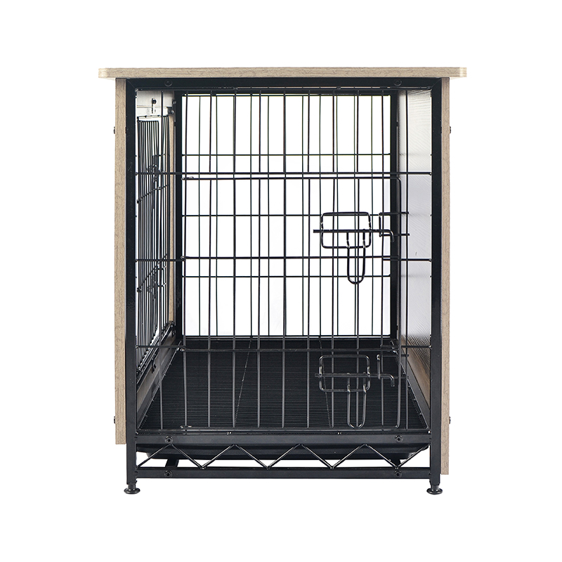 Fildişi kapalı büyük ahşap mobilya tarzı metal köpek sandığı Fildişi kapalı büyük ahşap mobilya tarzı metal köpek sandığı