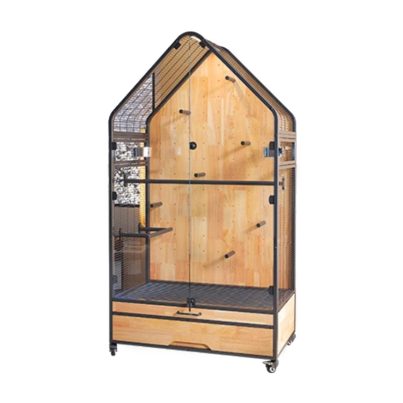 Ahşap ve çelik kafes Büyük çıkarılabilir diy villa papağan kuş üreme kafesleri stant tekerlekleri