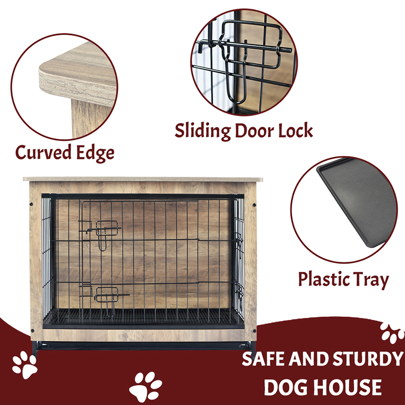 Fildişi kapalı büyük ahşap mobilya tarzı metal köpek sandığı Fildişi kapalı büyük ahşap mobilya tarzı metal köpek sandığı