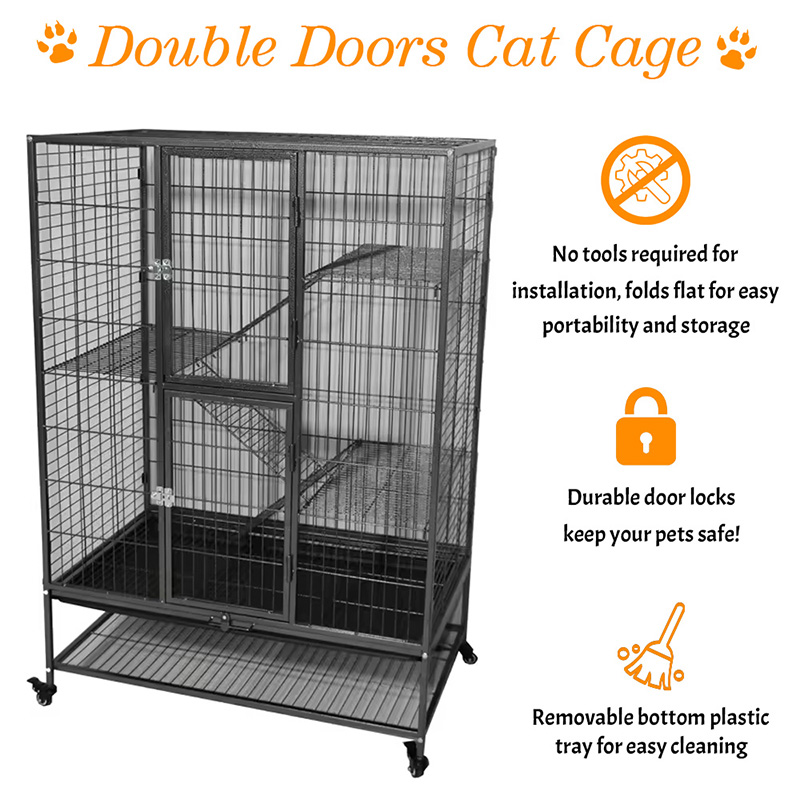 Büyük Ağır Hizmet 2/3/4 katmanlı metal kapalı tüp kedi kafesi tekerlekler Büyük Ağır Hizmet 2/3/4 katmanlı metal kapalı tüp kedi kafesi tekerlekler