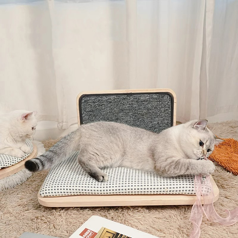 Kırıklama tahtası ile masif ahşap rahat kedi yatak yuvası Kırıklama tahtası ile masif ahşap rahat kedi yatak yuvası