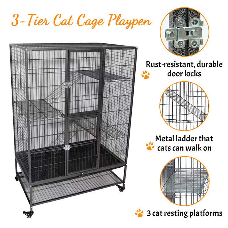 Büyük Ağır Hizmet 2/3/4 katmanlı metal kapalı tüp kedi kafesi tekerlekler Büyük Ağır Hizmet 2/3/4 katmanlı metal kapalı tüp kedi kafesi tekerlekler