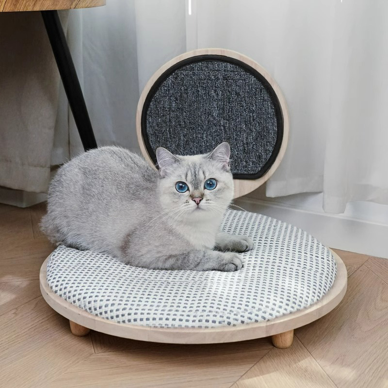 Kırıklama tahtası ile masif ahşap rahat kedi yatak yuvası Kırıklama tahtası ile masif ahşap rahat kedi yatak yuvası