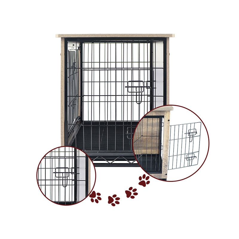 Fildişi kapalı büyük ahşap mobilya tarzı metal köpek sandığı Fildişi kapalı büyük ahşap mobilya tarzı metal köpek sandığı