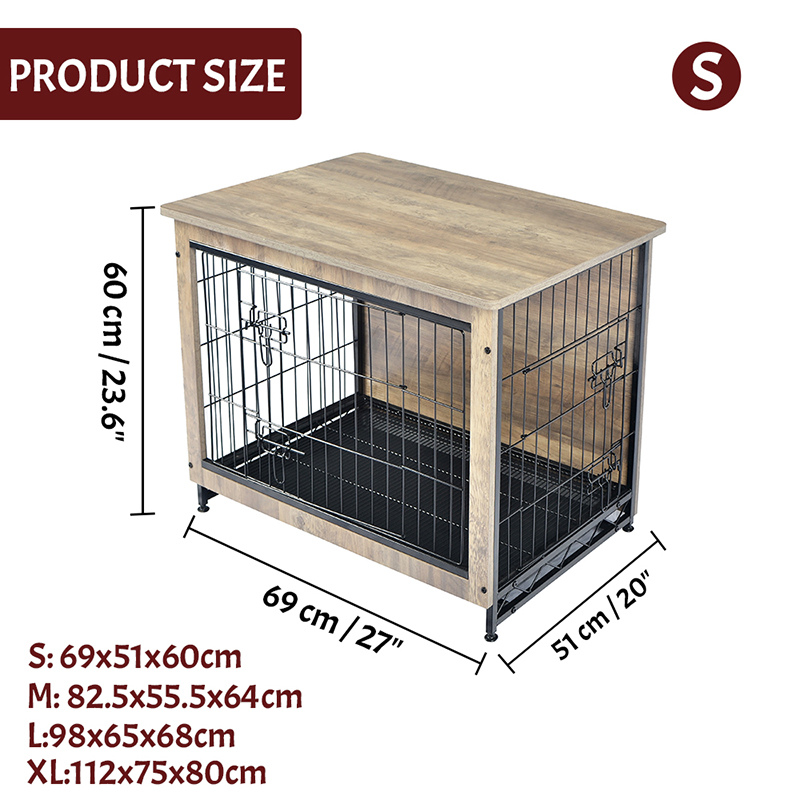 Fildişi kapalı büyük ahşap mobilya tarzı metal köpek sandığı Fildişi kapalı büyük ahşap mobilya tarzı metal köpek sandığı