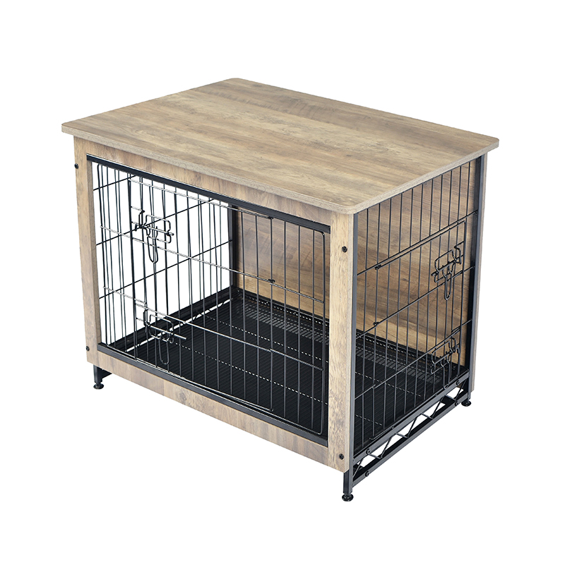 Fildişi kapalı büyük ahşap mobilya tarzı metal köpek sandığı Fildişi kapalı büyük ahşap mobilya tarzı metal köpek sandığı