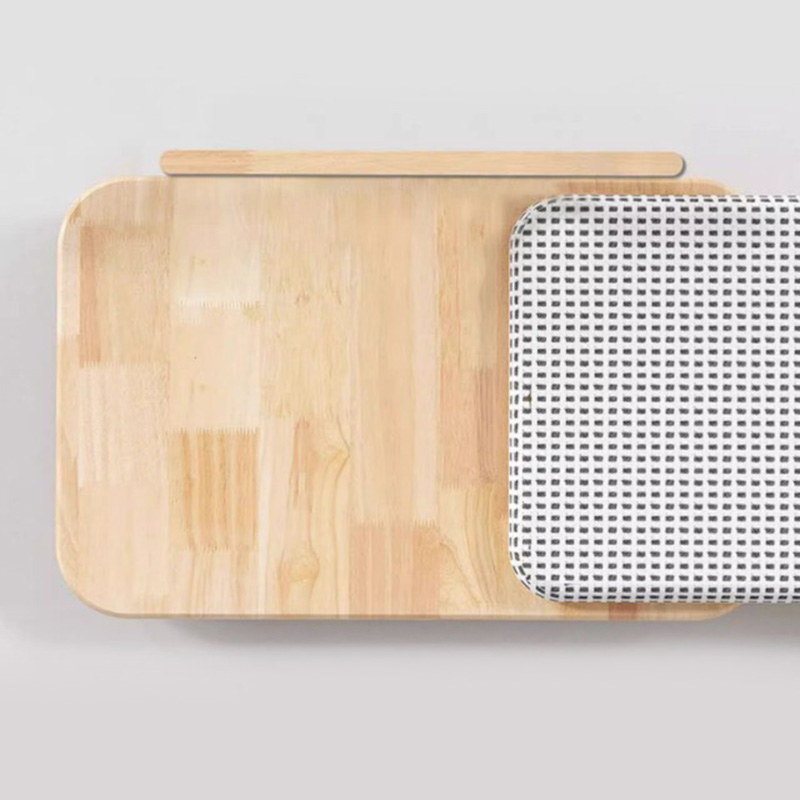 Kırıklama tahtası ile masif ahşap rahat kedi yatak yuvası Kırıklama tahtası ile masif ahşap rahat kedi yatak yuvası