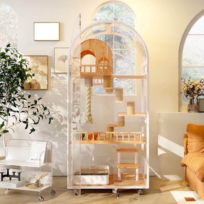 Kapalı ahşap kedi evi otel panoramik villa katı kedi kafes muhafaza kabini Kapalı ahşap kedi evi otel panoramik villa katı kedi kafes muhafaza kabini