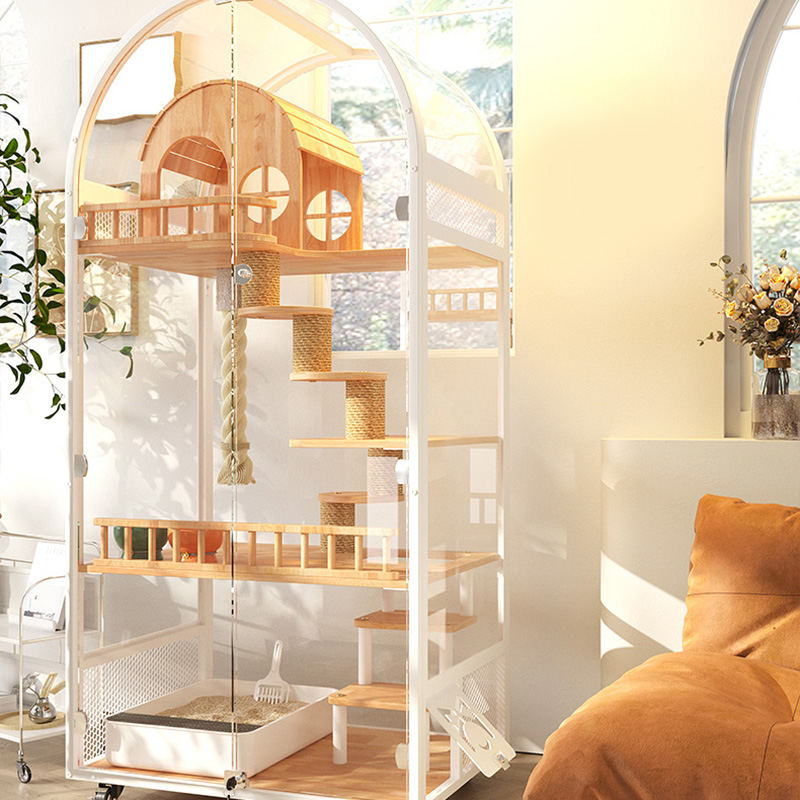 Kapalı ahşap kedi evi otel panoramik villa katı kedi kafes muhafaza kabini Kapalı ahşap kedi evi otel panoramik villa katı kedi kafes muhafaza kabini