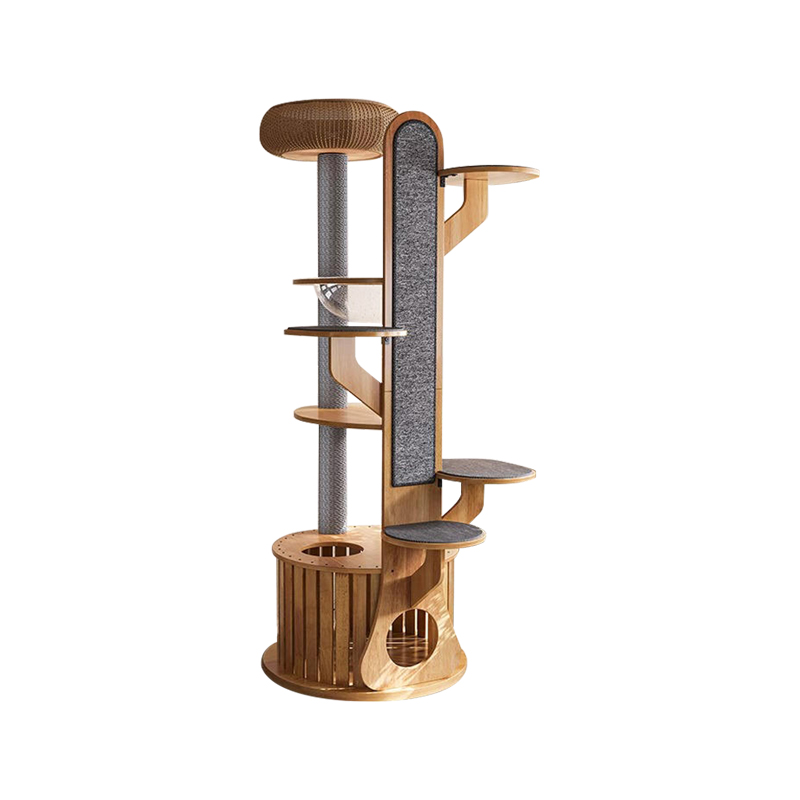 Kaktüs şekli ahşap tırmanma çerçevesi uzay kapsülü ile katı kedi ağacı