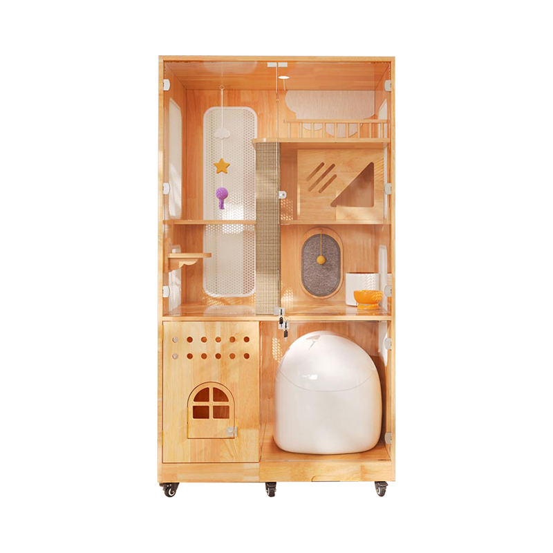 Panoramik kapalı villa kafesi masif ahşap kedi evi muhafazası