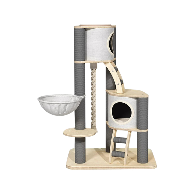 Kule zeminden tavana kapalı masif ahşap tırmanma çerçevesi kedi ağacı